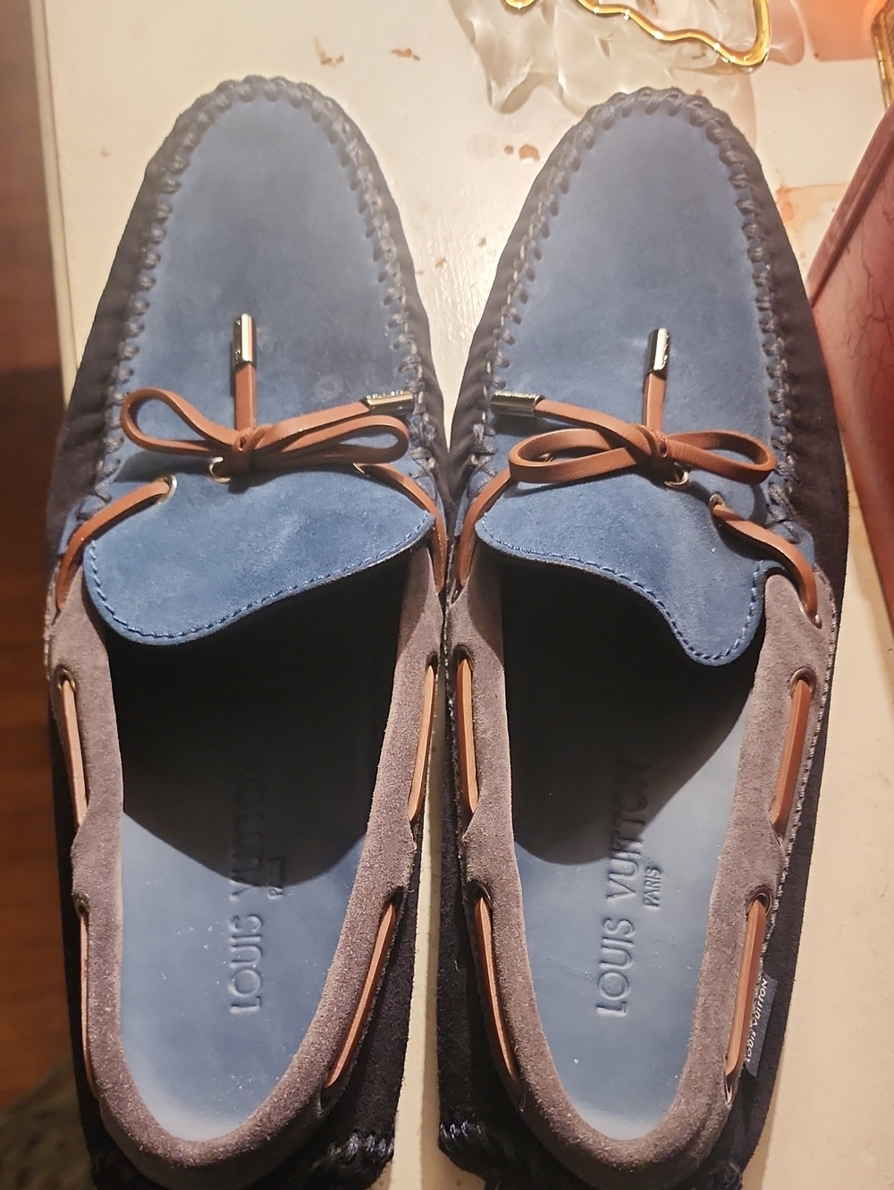 Louis Vuitton Leather Suede Blue Loafers 11